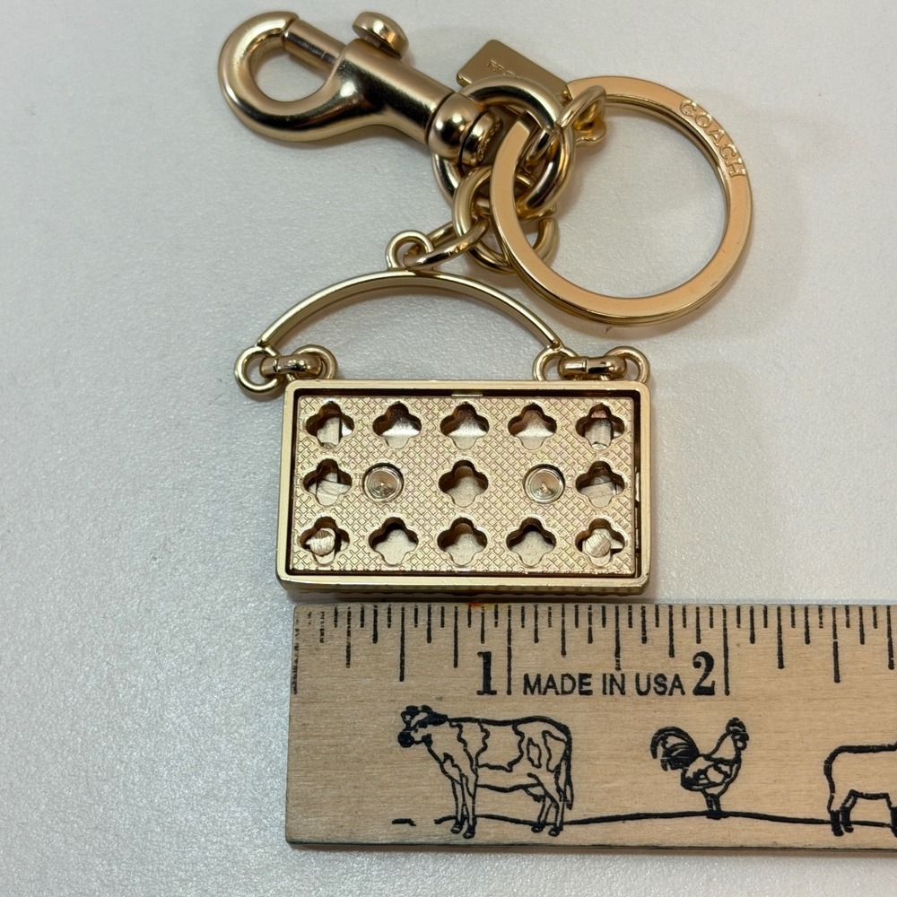 Coach Mini Tabby Bag Keychain Charm Gold Metal Logo Key Fob Box - Picture 9 of 9